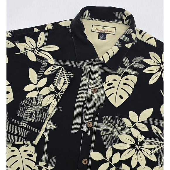 Tommy Bahama Other - Tommy Bahama Mens Large Silk Tropical Floral Leaf Button Down Shirt Black Cream
